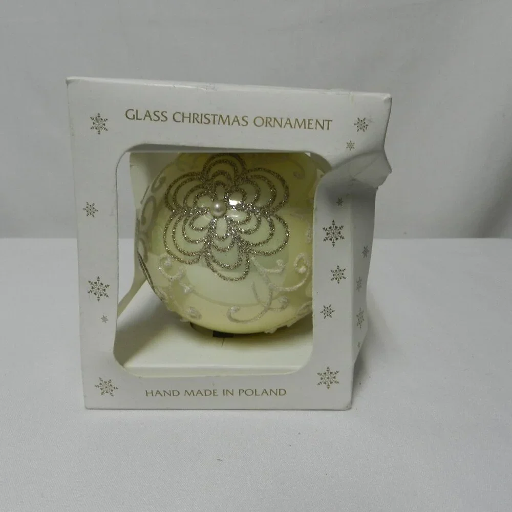 Dagmara Poland Handmade Christmas Ornament large ball sequin blown glass NEW NIB